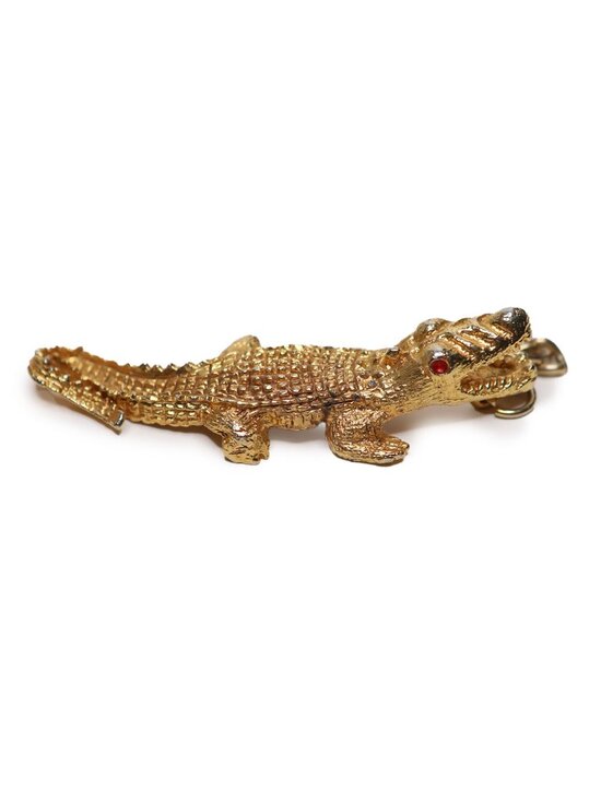 Jewelry - Vintage Gold Tone Alligator Crocodile Pendant Charm Red Rhinestone Eyes Thailand